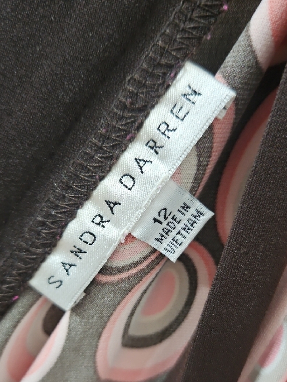 Sandra Darren Pink and Brown Geometric Wrap Midi Dress - Picture 2 of 4